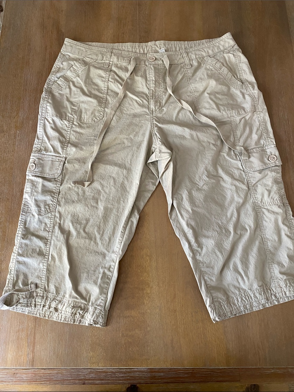 St Johns Bay Khaki Cargo Capri- Classic Lightweight Drawstring